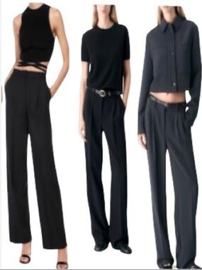 NWOT Wilfred Aritzia Effortless Black Elegant Wide-Leg Trousers Size 4